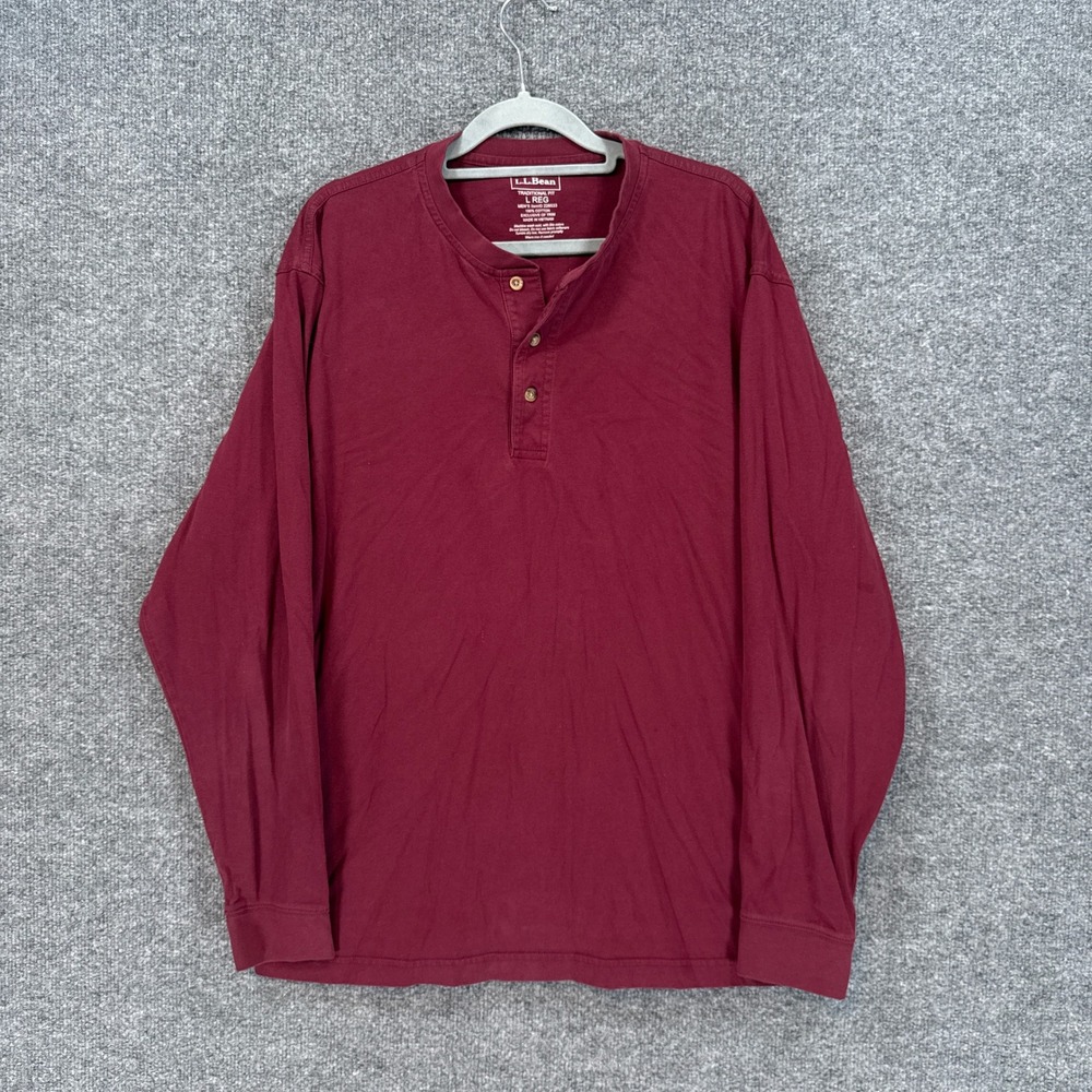 L.L Bean Henley Shirt Mens Large Maroon Long Sleeve Traditional Fit Cotton Nice